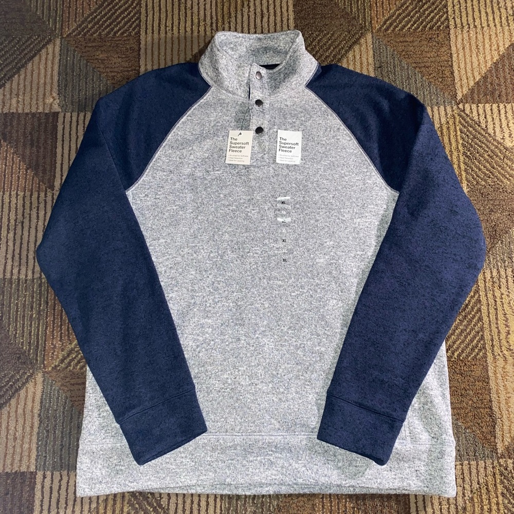 Sonoma Supersoft Sweater Fleece Mens Size XL Pullover Gray/Blue *NEW*
